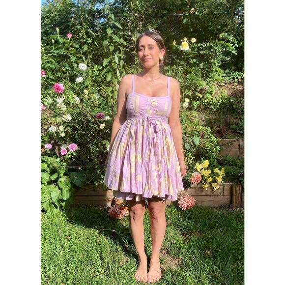 Y2K Lilac & Butter Babydoll Sundress, Cotton Mini, Cottagecore - Picture 1 of 8